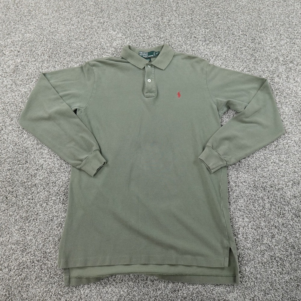 VTG Ralph Lauren Polo Shirt Boys XL Green Pony Long Sleeve Preppy Youth Kids RL